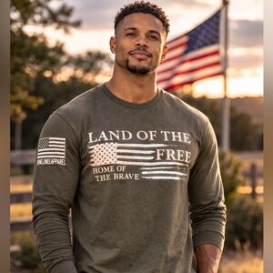 Nine Line Apparel "Land of the Free" Long Sleeve Gray Shirt XL